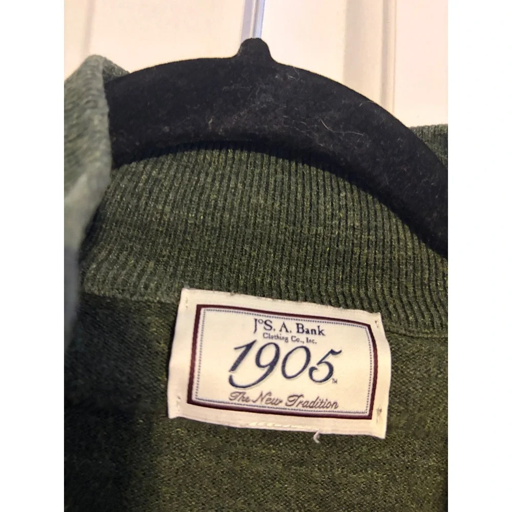 Jos A Bank 1905 Men Olive Green Cotton 1/4 Zip Pullover Sweater Size M‎